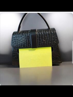 Classic Black Croc-Embossed Top Handle Bag - Post -it Holder